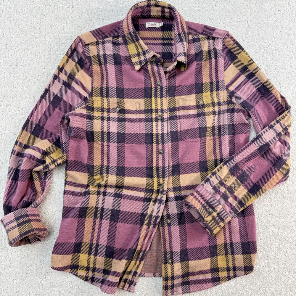 Faherty Lolita Legend Sweater Shirt Plum Plaid Flannel WKF2314 Womens Medium
